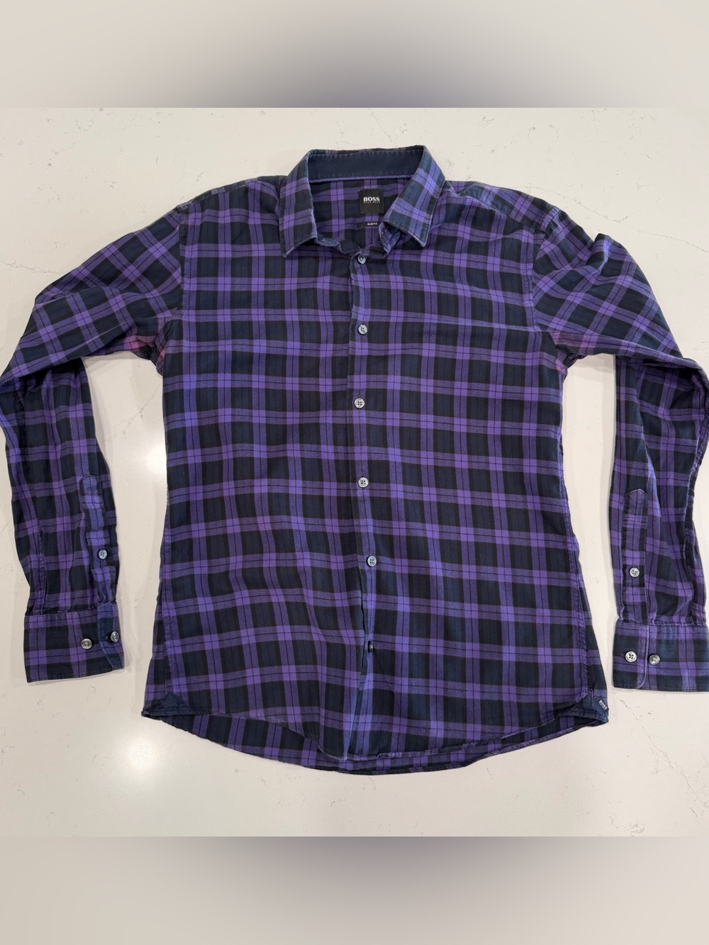 BOSS Men's Purple Plaid Button-Up Shirt - Medium